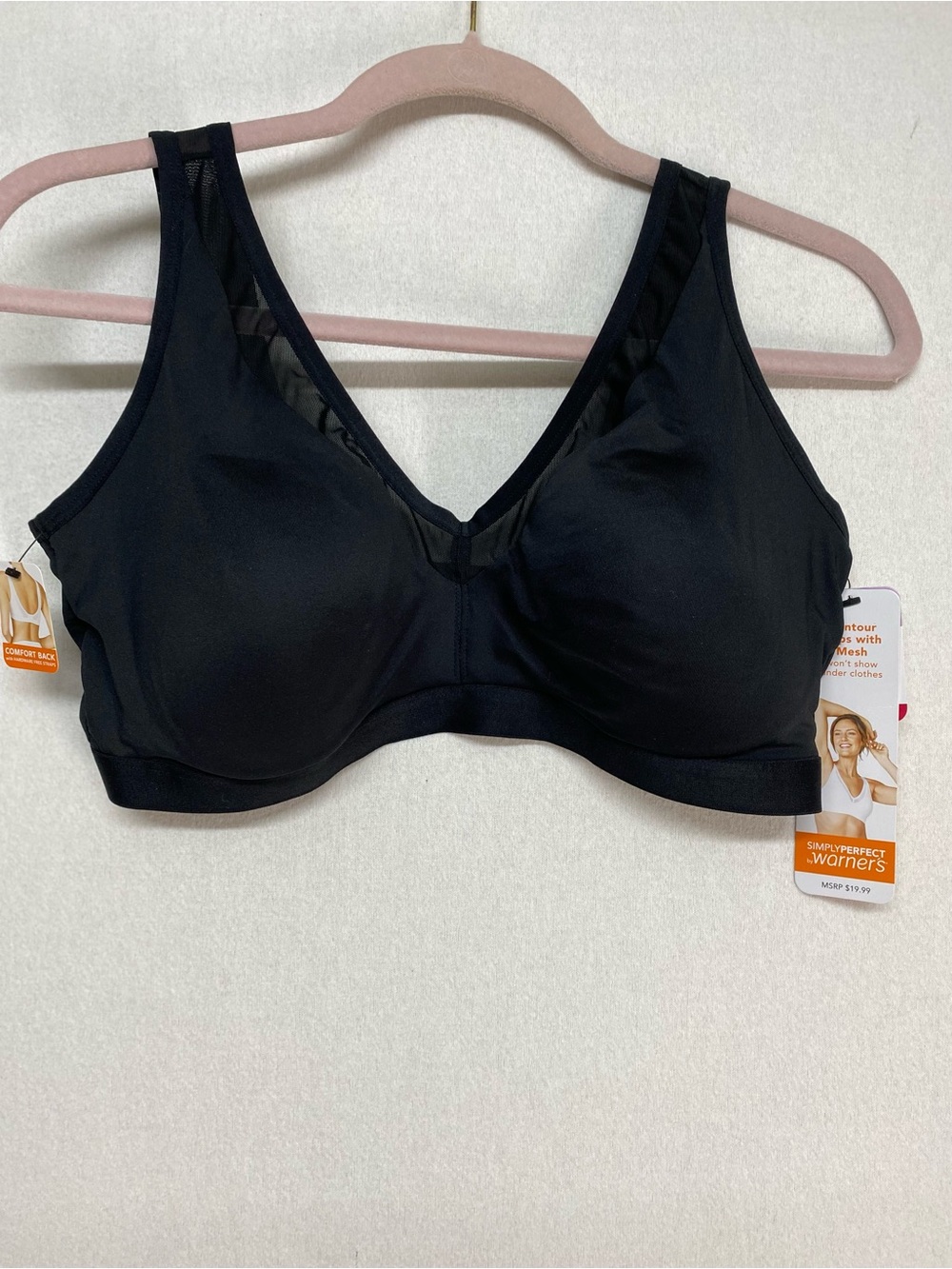 Warner's Simply Perfect Black Wireless Contour XL Bra Smooth Seamless Casual